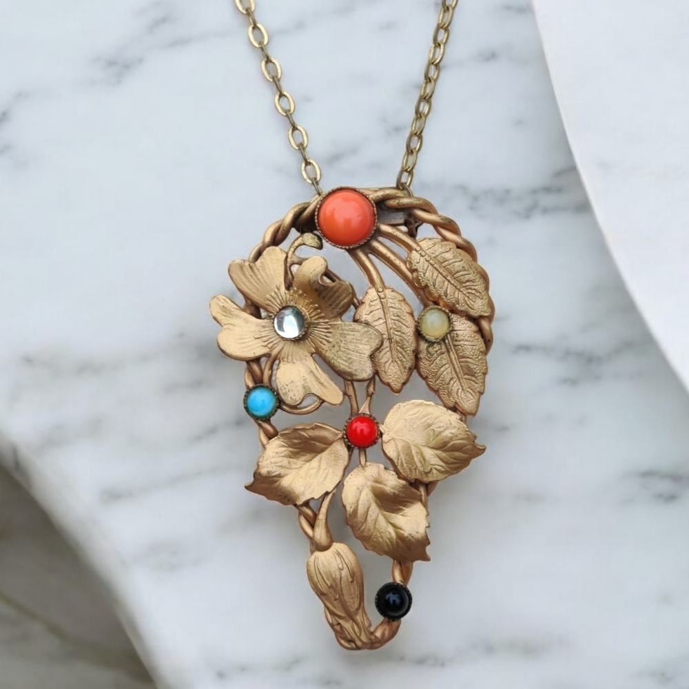 Antique Victorian Gold Gilt Czech Glass Necklace